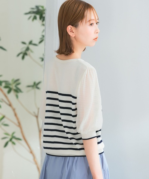 URBAN RESEARCH ROSSO（アーバンリサーチロッソ）の「ドッキングシアープリーツスリーブプルオーバー（ニット/セーター・レディース・ブルー/イエロー/ホワイト系その他・FREE）」の6枚目の写真