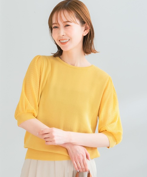 URBAN RESEARCH ROSSO（アーバンリサーチロッソ）の「ドッキングシアープリーツスリーブプルオーバー（ニット/セーター・レディース・ブルー/イエロー/ホワイト系その他・FREE）」の10枚目の写真