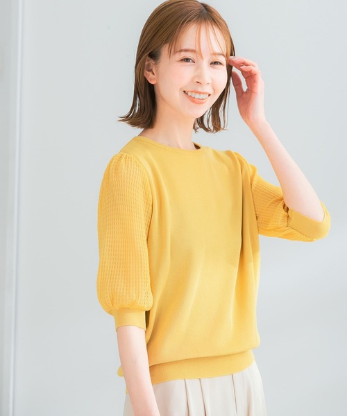 URBAN RESEARCH ROSSO（アーバンリサーチロッソ）の「ドッキングシアープリーツスリーブプルオーバー（ニット/セーター・レディース・ブルー/イエロー/ホワイト系その他・FREE）」の11枚目の写真