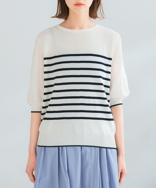 URBAN RESEARCH ROSSO（アーバンリサーチロッソ）の「ドッキングシアープリーツスリーブプルオーバー（ニット/セーター・レディース・ブルー/イエロー/ホワイト系その他・FREE）」の21枚目の写真