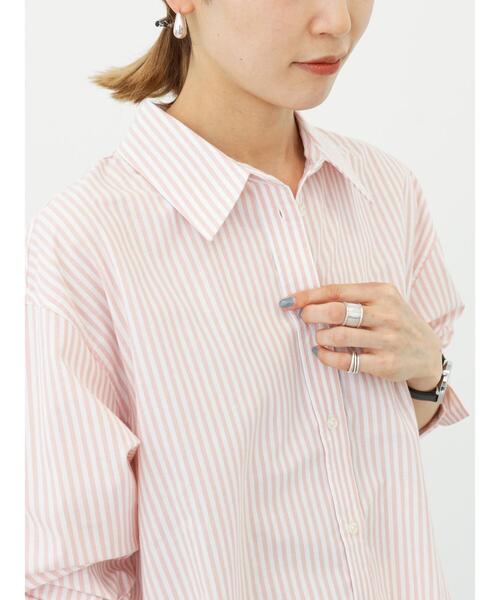 Samansa Mos2 blue（サマンサモスモスブルー）の「ストライプボクシーシャツ（シャツ/ブラウス・レディース・ピンク/グリーン/ブルー・ﾌﾘ-）」の22枚目の写真