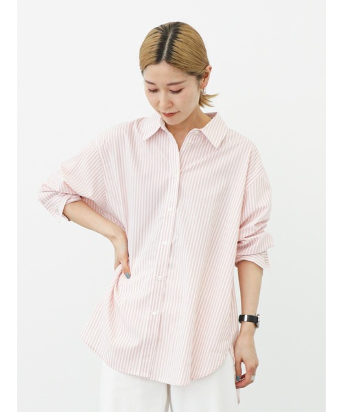 Samansa Mos2 blue（サマンサモスモスブルー）の「ストライプボクシーシャツ（シャツ/ブラウス・レディース・ピンク/グリーン/ブルー・ﾌﾘ-）」の3枚目の写真