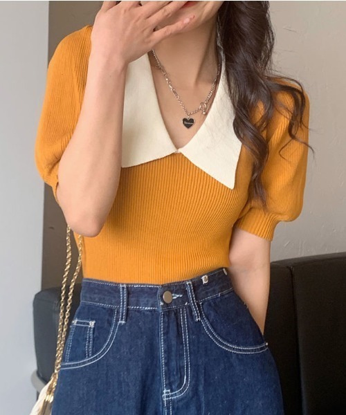 B.I.D.（ビーアイディー）の「【Bz】衿付きニット（シャツ/ブラウス・レディース・ホワイト/グリーン/マスタード/ブラック・FREE）」の4枚目の写真