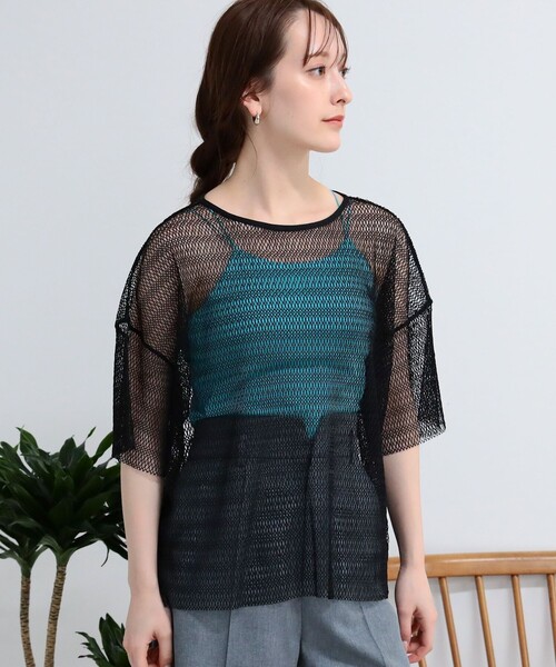 Ray BEAMS（レイビームス）の「Ray BEAMS / ミックス メッシュ バックリボン Tシャツ（Tシャツ/カットソー・レディース・ホワイト/ライトブルー/ブラック・ONE SIZE）」の11枚目の写真