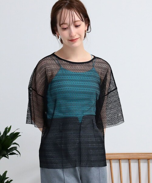 Ray BEAMS（レイビームス）の「Ray BEAMS / ミックス メッシュ バックリボン Tシャツ（Tシャツ/カットソー・レディース・ホワイト/ライトブルー/ブラック・ONE SIZE）」の7枚目の写真