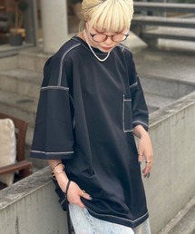 コントラストオーバーサイズ配色ステッチT