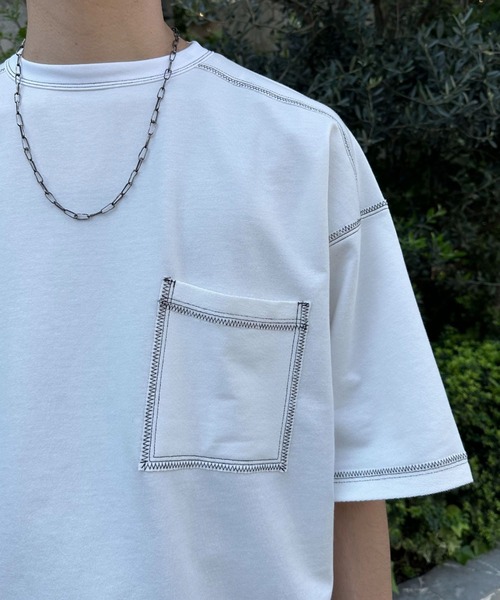 CIAOPANIC(チャオパニック)の「コントラストオーバーサイズ配色ステッチT(Tシャツ/カットソー・レディース・イエロー/ホワイト/サックスブルー/ブラック・MEDIUM/LARGE)」の14枚目の写真
