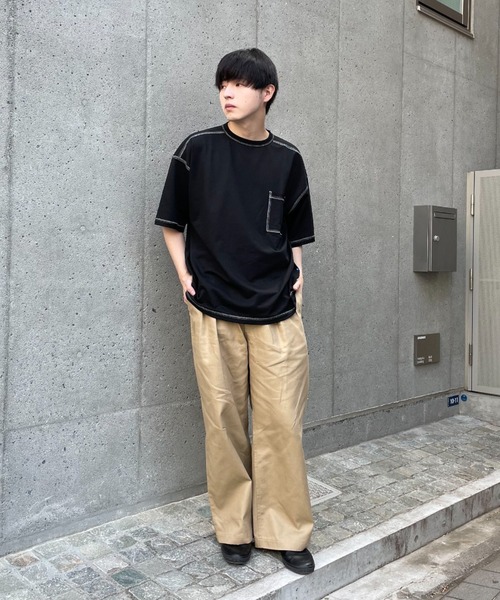 CIAOPANIC(チャオパニック)の「コントラストオーバーサイズ配色ステッチT(Tシャツ/カットソー・レディース・イエロー/ホワイト/サックスブルー/ブラック・MEDIUM/LARGE)」の19枚目の写真