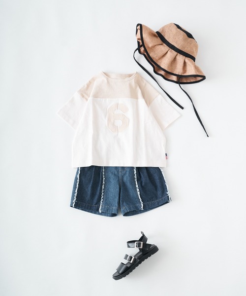 CIAOPANIC TYPY（チャオパニックティピー）の「【KIDS】USAコットン配色ナンバリングフットボールTee（Tシャツ/カットソー・キッズ・チャコールグレー/ホワイト/グリーン・S/M/L/XL/XXL）」の4枚目の写真