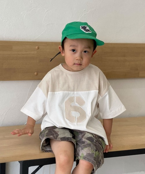 CIAOPANIC TYPY（チャオパニックティピー）の「【KIDS】USAコットン配色ナンバリングフットボールTee（Tシャツ/カットソー・キッズ・チャコールグレー/ホワイト/グリーン・S/M/L/XL/XXL）」の19枚目の写真