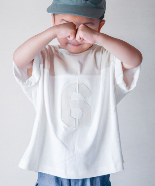 CIAOPANIC TYPY（チャオパニックティピー）の「【KIDS】USAコットン配色ナンバリングフットボールTee（Tシャツ/カットソー・キッズ・チャコールグレー/ホワイト/グリーン・S/M/L/XL/XXL）」の18枚目の写真