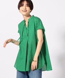 コットンウェーブフレンチスリーブブラウス