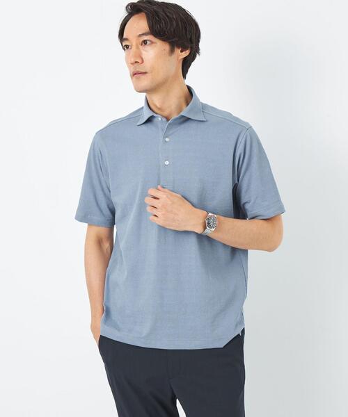 【未使用】グリーンレーベル/ シアサッカーポロシャツ/Ｓサイズ/グレー&ネイビー Polo Shirt｜TOPS｜グリーンレーベル リラクシング（green label
