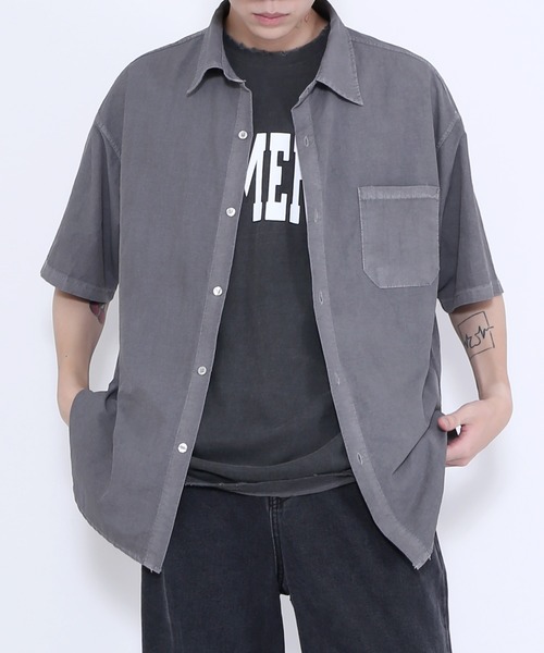 Figments（フィグメンツ）の「ナイロンオーバー半袖シャツ（シャツ/ブラウス・レディース・グリーン/ライトパープル/スミクロ・FREE）」の2枚目の写真