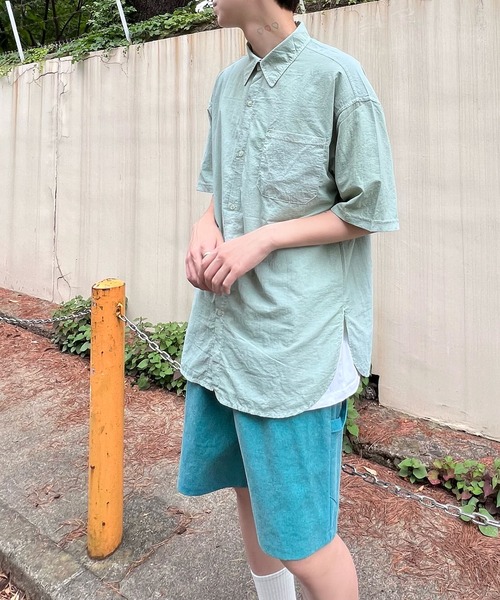 Figments（フィグメンツ）の「ナイロンオーバー半袖シャツ（シャツ/ブラウス・レディース・グリーン/ライトパープル/スミクロ・FREE）」の4枚目の写真