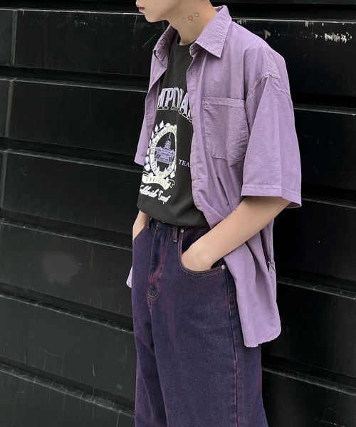 Figments（フィグメンツ）の「ナイロンオーバー半袖シャツ（シャツ/ブラウス・レディース・グリーン/ライトパープル/スミクロ・FREE）」の8枚目の写真