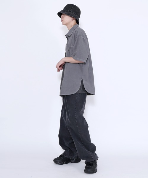 Figments（フィグメンツ）の「ナイロンオーバー半袖シャツ（シャツ/ブラウス・レディース・グリーン/ライトパープル/スミクロ・FREE）」の6枚目の写真