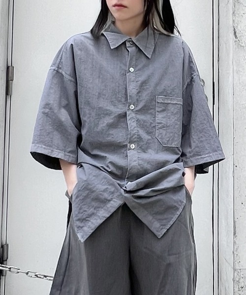 Figments（フィグメンツ）の「ナイロンオーバー半袖シャツ（シャツ/ブラウス・レディース・グリーン/ライトパープル/スミクロ・FREE）」の18枚目の写真