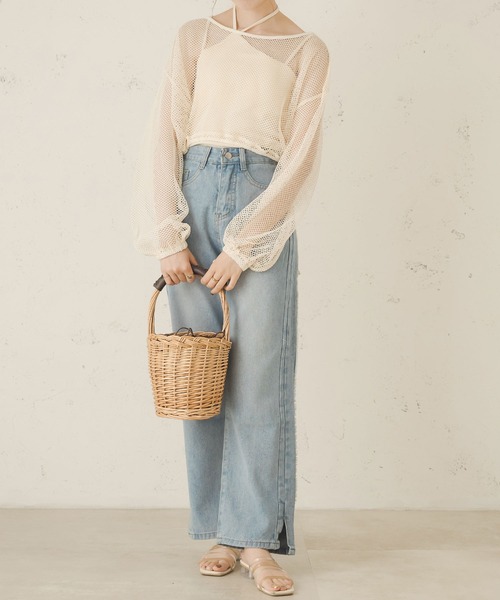 Ambre Neige（アンブルネージュ）の「フリンジストレートデニム／【WEB/EC限定商品】（デニムパンツ・レディース・ライトブルー・FREE）」の3枚目の写真