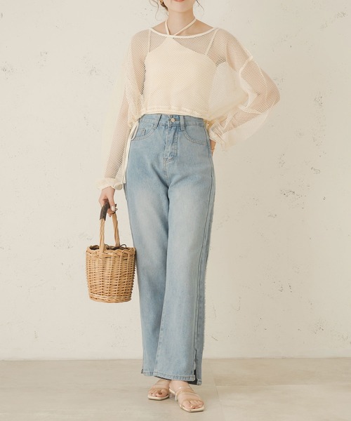 Ambre Neige（アンブルネージュ）の「フリンジストレートデニム／【WEB/EC限定商品】（デニムパンツ・レディース・ライトブルー・FREE）」の12枚目の写真