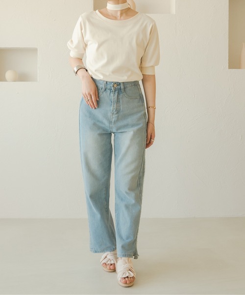 Ambre Neige（アンブルネージュ）の「フリンジストレートデニム／【WEB/EC限定商品】（デニムパンツ・レディース・ライトブルー・FREE）」の10枚目の写真