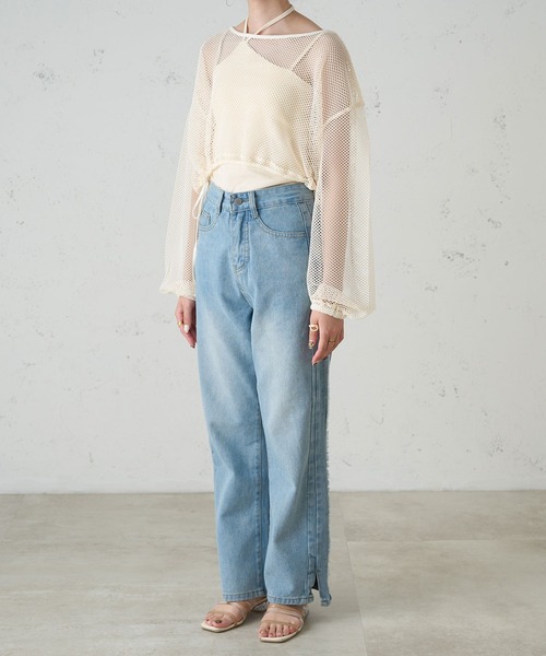 Ambre Neige（アンブルネージュ）の「フリンジストレートデニム／【WEB/EC限定商品】（デニムパンツ・レディース・ライトブルー・FREE）」の13枚目の写真