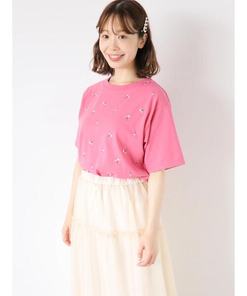 ちなつ。❤️エポカカットソー  ❤️ エヘカソポ ehka sopo ◎ライン胸刺繍Tシャツ （オフホワイト