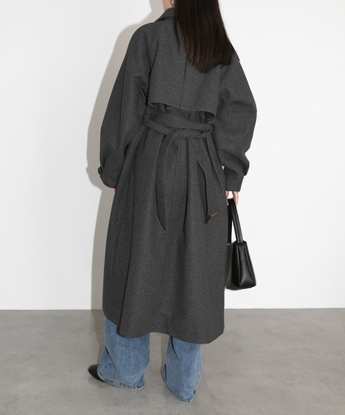 【美品】 IENA ラムビーバーラップコート ウール ロング丈 紐ベルト付き ROPE カシミヤ混 ラップコート 女優襟 Aライン ベルト付 38