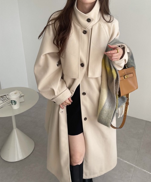 EMMEL REFINES 女優コート ウール ロングコート Mサイズ EMMEL REFINES＞EM ベルテッドフレア ロングコート