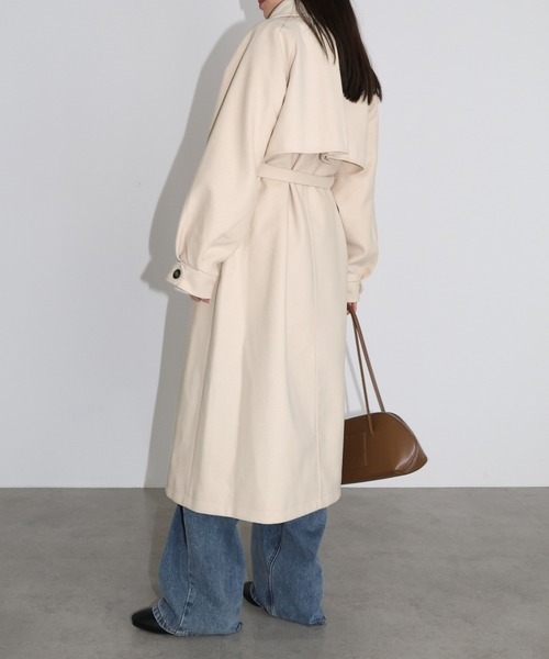新色追加】ベルト付きフェイクウールロングコート（ステンカラーコート