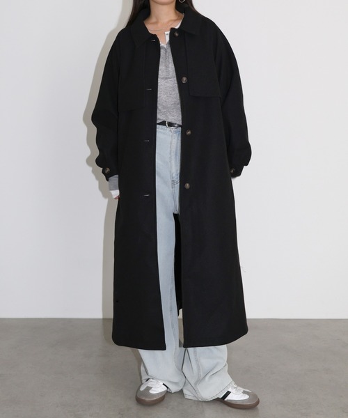 黒いロングコート ベルト付き セール】【新色追加】ベルト付きフェイクウールロングコート（ステン