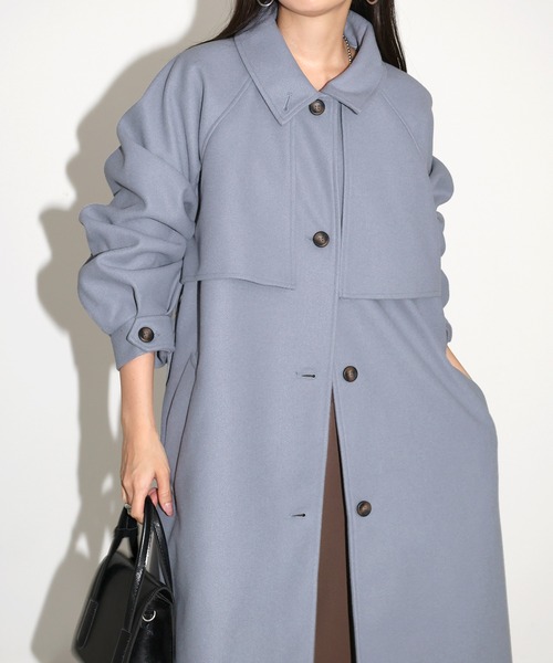 新色追加】ベルト付きフェイクウールロングコート（ステンカラーコート