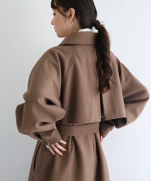 セール】【新色追加】ベルト付きフェイクウールロングコート（ステン