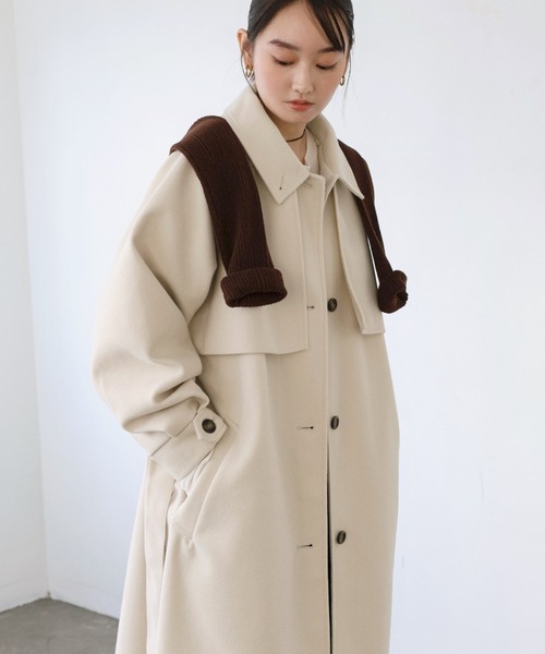 セール】【新色追加】ベルト付きフェイクウールロングコート（ステン