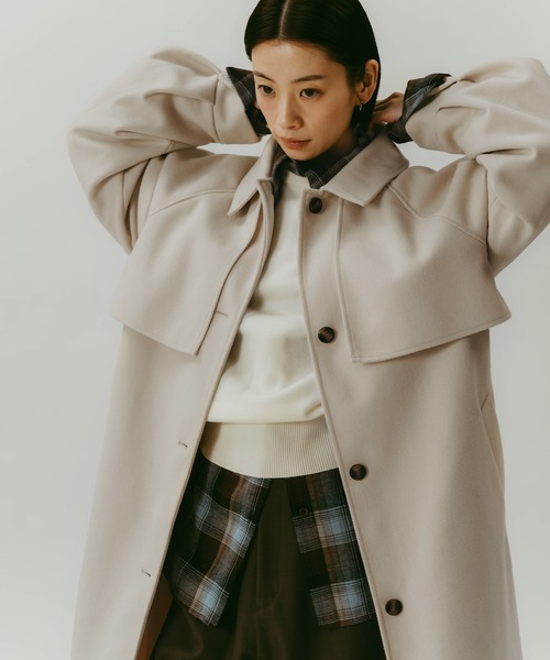 セール】【新色追加】ベルト付きフェイクウールロングコート（ステン