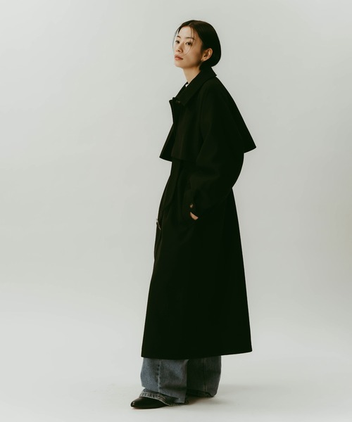 セール】【新色追加】ベルト付きフェイクウールロングコート（ステン