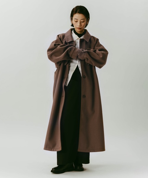 セール】【新色追加】ベルト付きフェイクウールロングコート（ステン