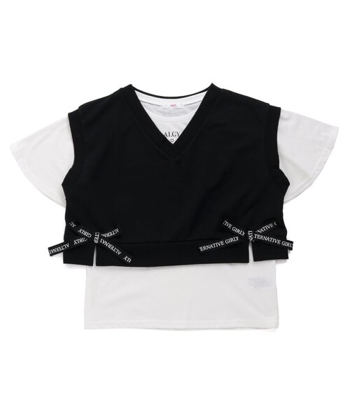 algy(アルジー)の「スリットベスト&フレア袖Tセット(ベスト・キッズ・サックスブルー/ベージュ/ブラック・MEDIUM/X-SMALL/XX-SMALL/SMALL)」の7枚目の写真