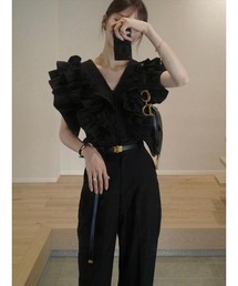 ラッフルフリルブラウス/ブラック