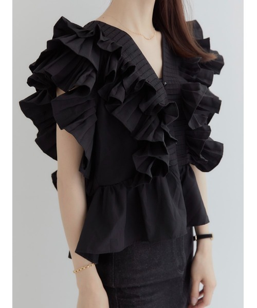 amel（エイメル）の「ラッフルフリルブラウス/ブラック（シャツ/ブラウス・レディース・ブラック・FREE）」の2枚目の写真