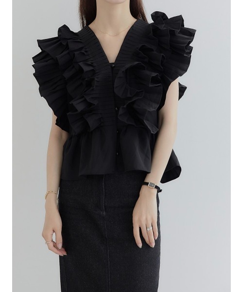 amel（エイメル）の「ラッフルフリルブラウス/ブラック（シャツ/ブラウス・レディース・ブラック・FREE）」の4枚目の写真