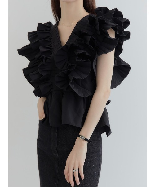 amel（エイメル）の「ラッフルフリルブラウス/ブラック（シャツ/ブラウス・レディース・ブラック・FREE）」の6枚目の写真