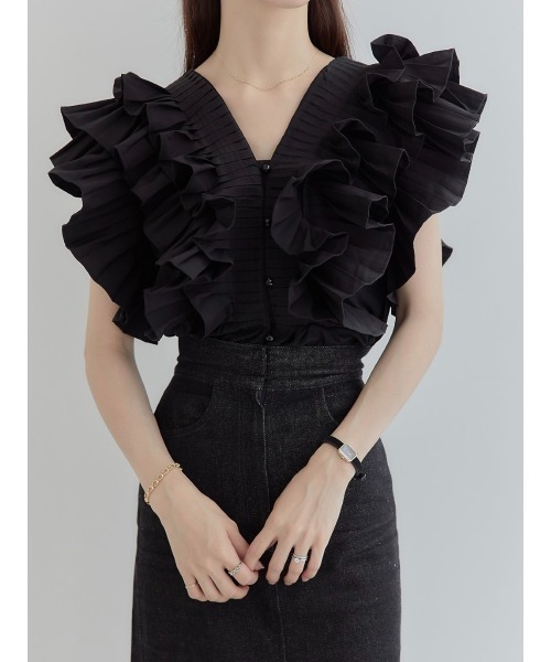 amel（エイメル）の「ラッフルフリルブラウス/ブラック（シャツ/ブラウス・レディース・ブラック・FREE）」の7枚目の写真