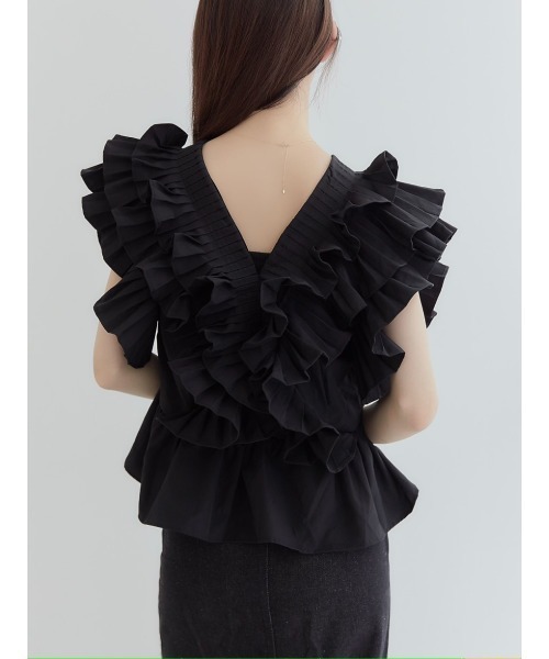 amel（エイメル）の「ラッフルフリルブラウス/ブラック（シャツ/ブラウス・レディース・ブラック・FREE）」の9枚目の写真