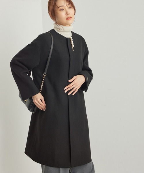 ROPE' PICNIC（ロペピクニック）の「JAPAN FABRIC中伝ノーカラーコート（ノーカラーコート・レディース・ブラック/グレー系その他/チャコールグレー・38）」の4枚目の写真
