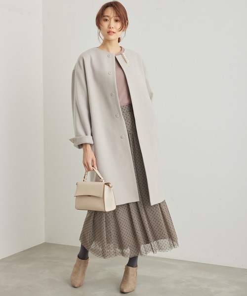 ROPE' PICNIC（ロペピクニック）の「JAPAN FABRIC中伝ノーカラーコート（ノーカラーコート・レディース・ブラック/グレー系その他/チャコールグレー・38）」の13枚目の写真