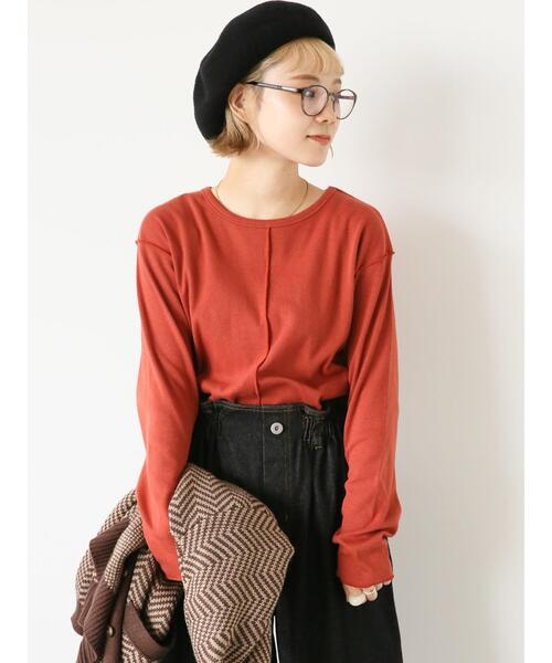 ehka sopo（エヘカソポ）の「メロークルーネックロンT（Tシャツ/カットソー・レディース・オフホワイト/ダークオレンジ/ブラック・F）」の8枚目の写真