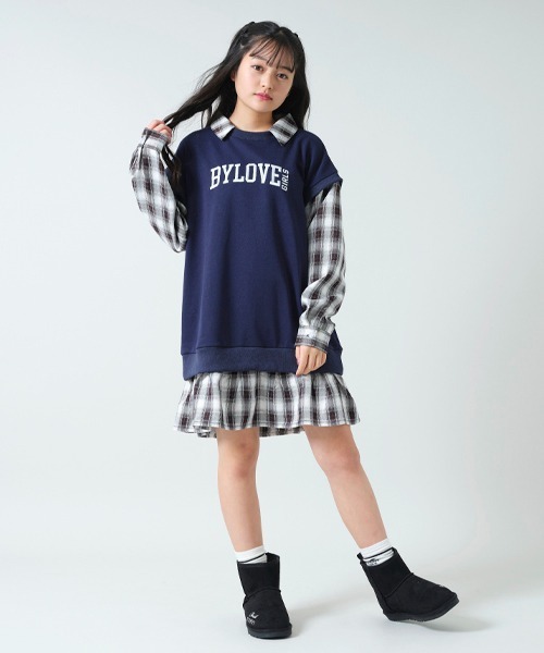by LOVEiT(バイラビット)の「チェックレイヤード風ワンピース(ワンピース・キッズ・ピンク/ネイビー/グレー・120cm/130cm/140cm/150cm/160cm)」の3枚目の写真
