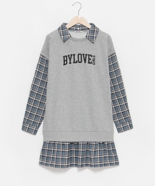 by LOVEiT(バイラビット)の「チェックレイヤード風ワンピース(ワンピース・キッズ・ピンク/ネイビー/グレー・120cm/130cm/140cm/150cm/160cm)」の2枚目の写真