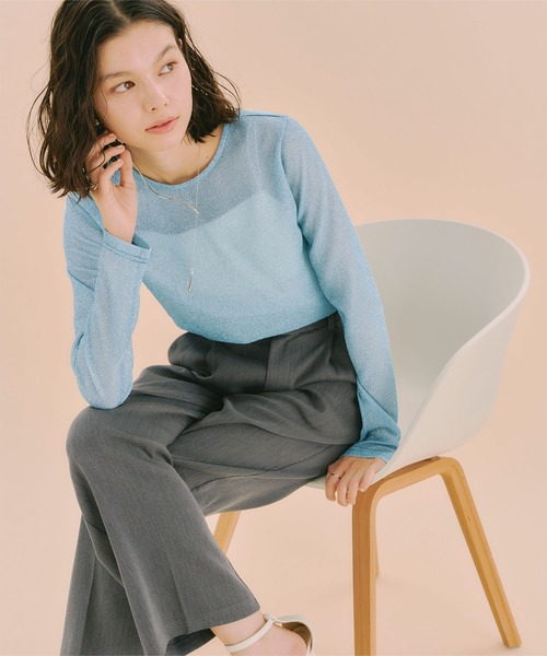 titivate（ティティベイト）の「クルーネックラメシアートップス（Tシャツ/カットソー・レディース・ダークネイビー/ライトブルー/ピンク/シルバー/ブラウン/イエロー・FREE）」の21枚目の写真